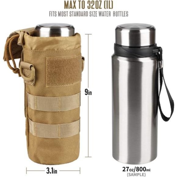 Water Bottle Pouch Folding, Tactical Molle Foldable Holder + American Flag Patch - Picture 5 of 6